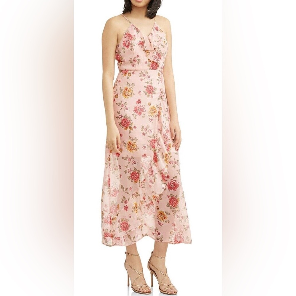 Faux Wrap Maxi Dress with Ruffle Blush